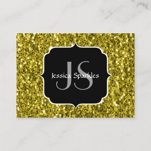 濃い金ゴールド黄フェイクグリッタースパークルスモノグラム 名刺 (裏面)