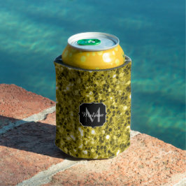 濃い金ゴールド黄フェイクグリッタースパークルスモノグラム 缶クーラー