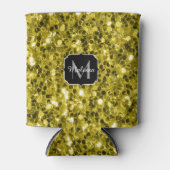 濃い金ゴールド黄フェイクグリッタースパークルスモノグラム 缶クーラー (正面)