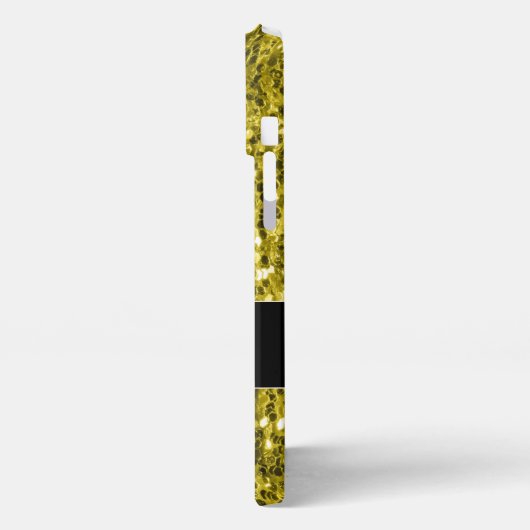 濃い金ゴールド黄フェイクグリッタースパークルスモノグラム iPhoneケース (左側面)