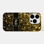 濃い金ゴールド黄フェイクグリッタースパークルスモノグラム iPhoneケース (裏面横)