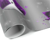 濃い銀のクリスマスに紫の雪だるま ラッピングペーパー (ロールコーナー)