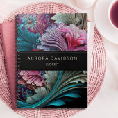 濃い開花ティール(緑がかった色)紫色の水色フローラ ノートブック