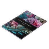 濃い開花ティール(緑がかった色)紫色の水色フローラ ノートブック (左側)