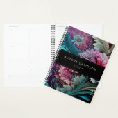 濃い開花ティール(緑がかった色)紫色の水色フローラ プランナー手帳 (ディスプレー)