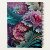 濃い開花ティール(緑がかった色)紫色の水色フローラ プランナー手帳 (裏面)