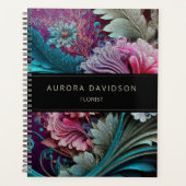 濃い開花ティール(緑がかった色)紫色の水色フローラ プランナー手帳 (正面)