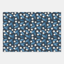 濃い離れ背景に青い花と白い花 ラッピングペーパーシート