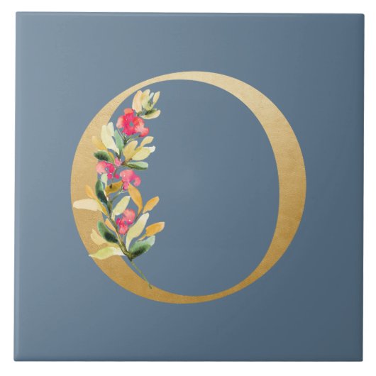 濃い雨背景の金色フェイクのOフローラ タイル (正面)