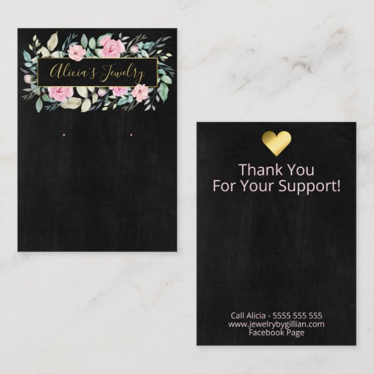 濃い青々とした花のネックレス&イヤリングディスプレイ 名刺 (正面/裏面)