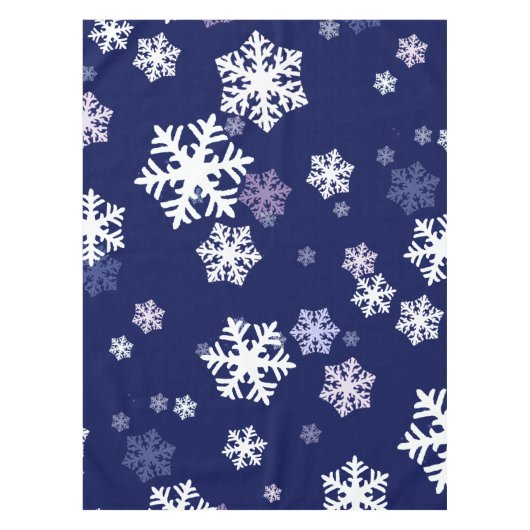 濃い青い背景に青と白の雪の結晶 テーブルクロス (正面)