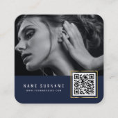 濃い青でスキャン可能なバーコードQRコード写真  スクエア名刺 (正面)