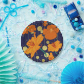 濃い青とオレンジ色の花 ペーパープレート (パーティー)