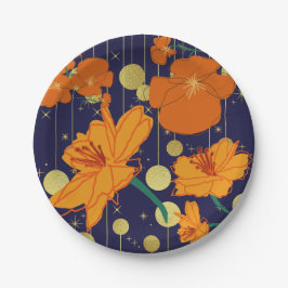 濃い青とオレンジ色の花 ペーパープレート