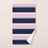 濃い青とピンクのストライプ バスタオルセット (ハンドタオル)