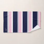 濃い青とピンクのストライプ バスタオルセット (ハンドタオル)