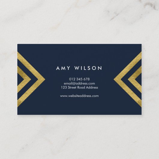 濃い青とモダン金ゴールド幾何フェイクデザイン 名刺 (裏面)