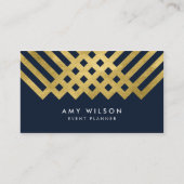 濃い青とモダン金ゴールド幾何フェイクデザイン 名刺 (正面)