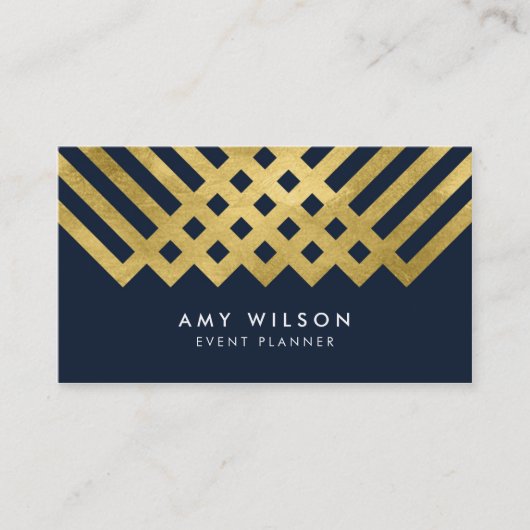 濃い青とモダン金ゴールド幾何フェイクデザイン 名刺 (正面)