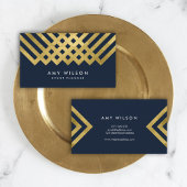 濃い青とモダン金ゴールド幾何フェイクデザイン 名刺