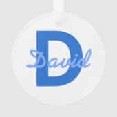 濃い青と淡い青の白の編集可能な名前モノグラム オーナメント (裏面)