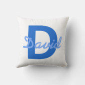 濃い青と淡い青の白の編集可能な名前モノグラム クッション (裏面)