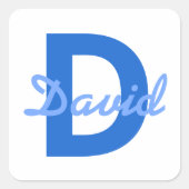 濃い青と淡い青の白の編集可能な名前モノグラム スクエアシール (正面)