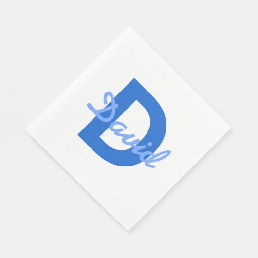 濃い青と淡い青の白の編集可能な名前モノグラム スタンダードランチョンナプキン (角)