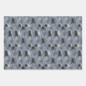 濃い青と灰色のクリスマスツリー ラッピングペーパーシート (正面)