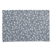 濃い青と灰色の上に白 |リノプリント星模様 枕カバー (正面右)