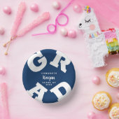 濃い青と白のパーソナライズされた卒業 ペーパーボウル (パーティー)