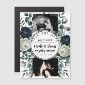 濃い青と白のフローラモダン緑の日救付付 (正面/裏面)