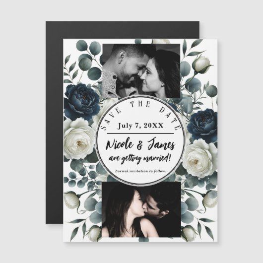 濃い青と白のフローラモダン緑の日救付付 (正面/裏面)