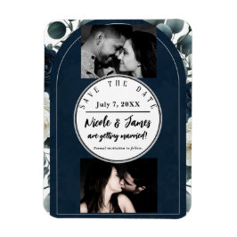 濃い青と白のフローラモダン緑の日救付付 マグネット