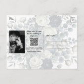 濃い青と白のフローラモダン緑の日救付付 案内ポストカード (裏面)