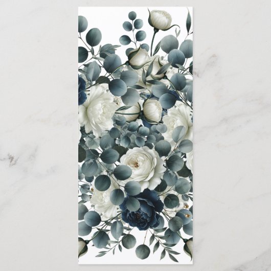 濃い青と白のフローラモダン緑メニュー メニュー (裏面)