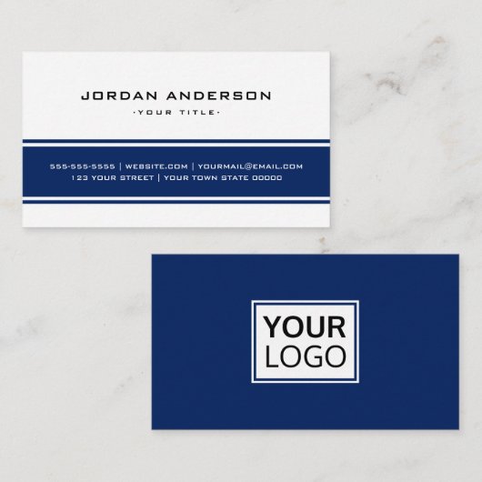濃い青と白のプロフェッショナルカスタムロゴ 名刺 (正面/裏面)