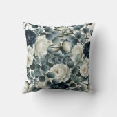 濃い青と白のモダンな花と緑 クッション (裏面)
