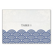 濃い青と白の様式化された波の場所の名刺 テーブルナンバー (正面)