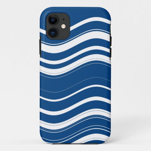 濃い青と白の波状のストライプパターン Case-Mate iPhoneケース (裏面)