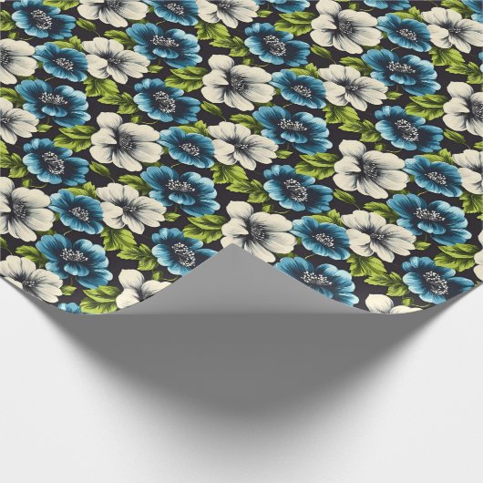 濃い青と白の花 ラッピングペーパー (角)