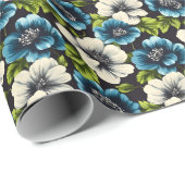 濃い青と白の花 ラッピングペーパー (ロールコーナー)