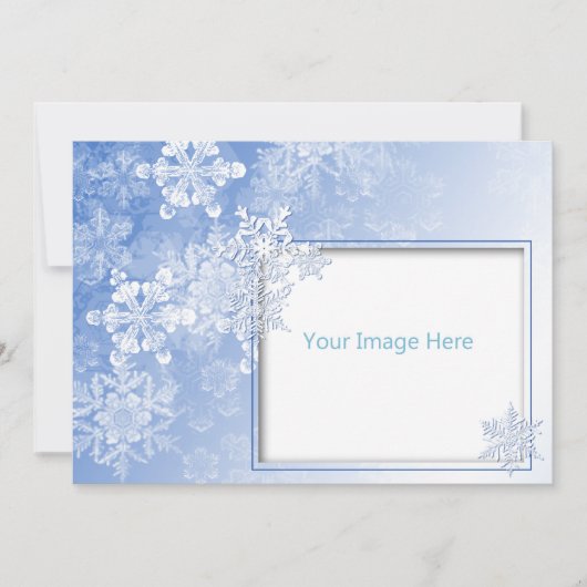 濃い青と白の雪片フォトホリデーカード シーズンカード (正面)