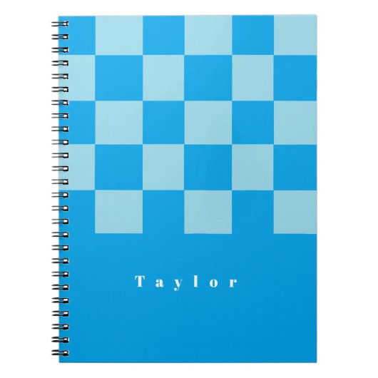 濃い青と薄い青の四角いブロックのパターン ノートブック (正面)