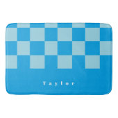 濃い青と薄い青の四角いブロックのパターン バスマット (正面)