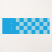 濃い青と薄い青の四角いブロックのパターン ヨガマット (正面(横))