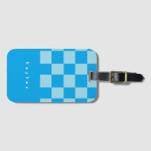濃い青と薄い青の四角いブロックのパターン ラゲッジタグ (正面横)