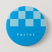 濃い青と薄い青の四角いブロックのパターン 缶バッジ (正面)