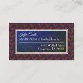 濃い青と赤いエレガント葉柄アンティーク 名刺 (裏面)