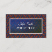 濃い青と赤いエレガント葉柄アンティーク 名刺 (正面)